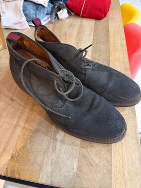 Studio Charcoal Suede Chukka Boots with Red Heel Tabs